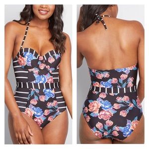 Modcloth Harper Floral Striped One-Piece Swimsuit
